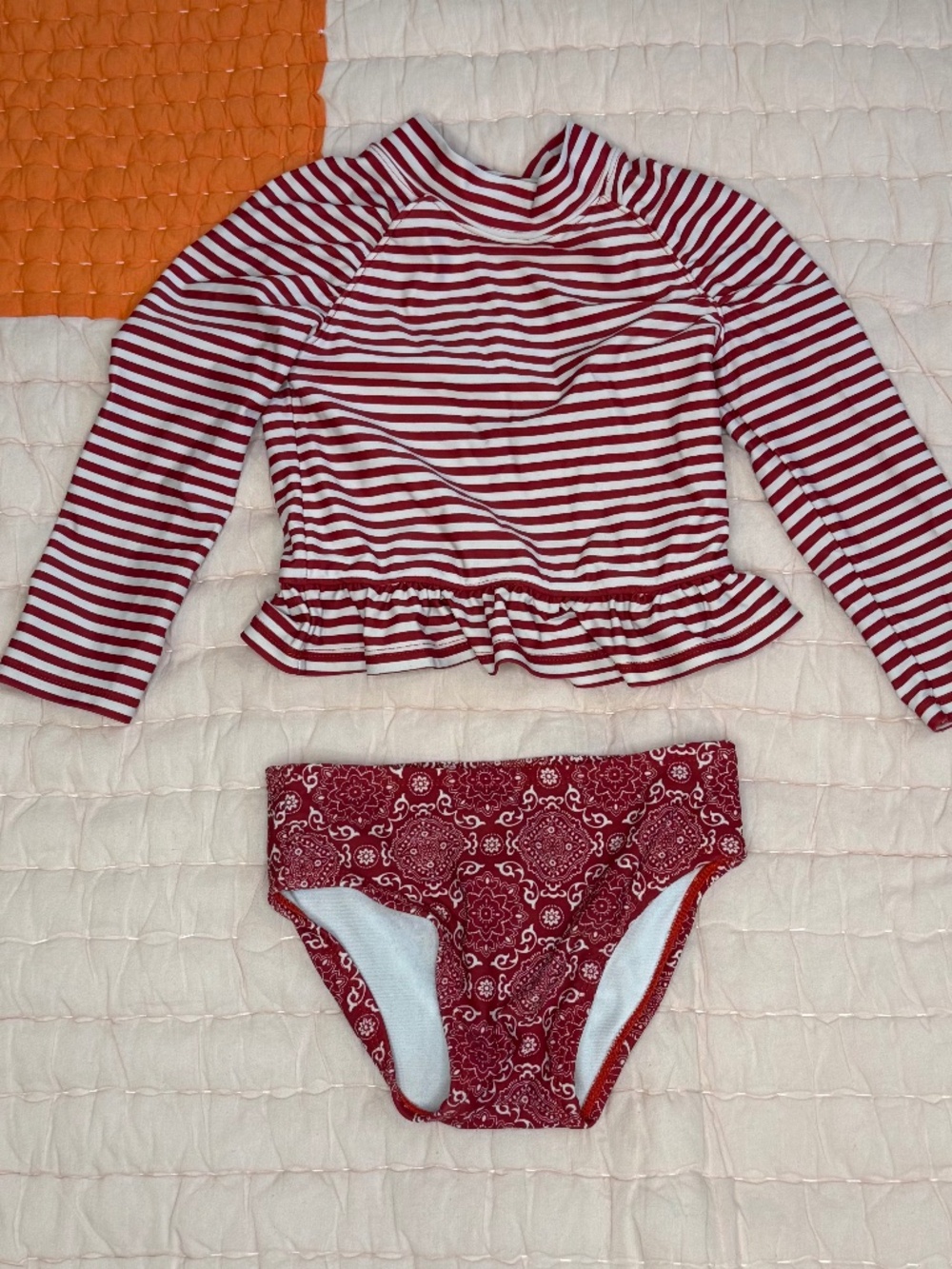 Janie and Jack Red and White Striped Long Sleeve Bikini Set